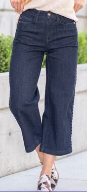 NWT JUDY BLUE BRAIDED SIDE HIGH RISE CROPPED WIDE LEG 5/27